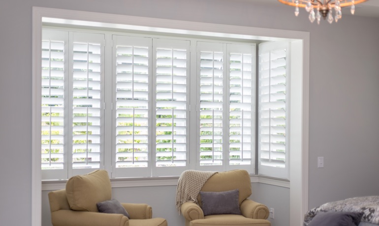 White shutters in New Brunswick bay window